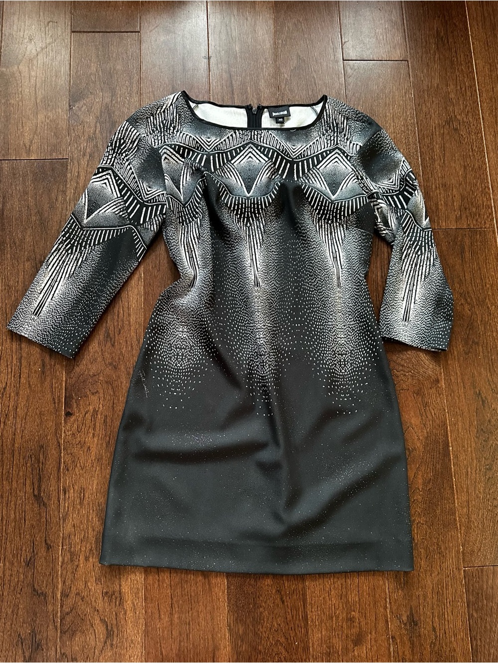 Just Cavalli Black and Silver Sparkle Tribal Patterned Mini Dress